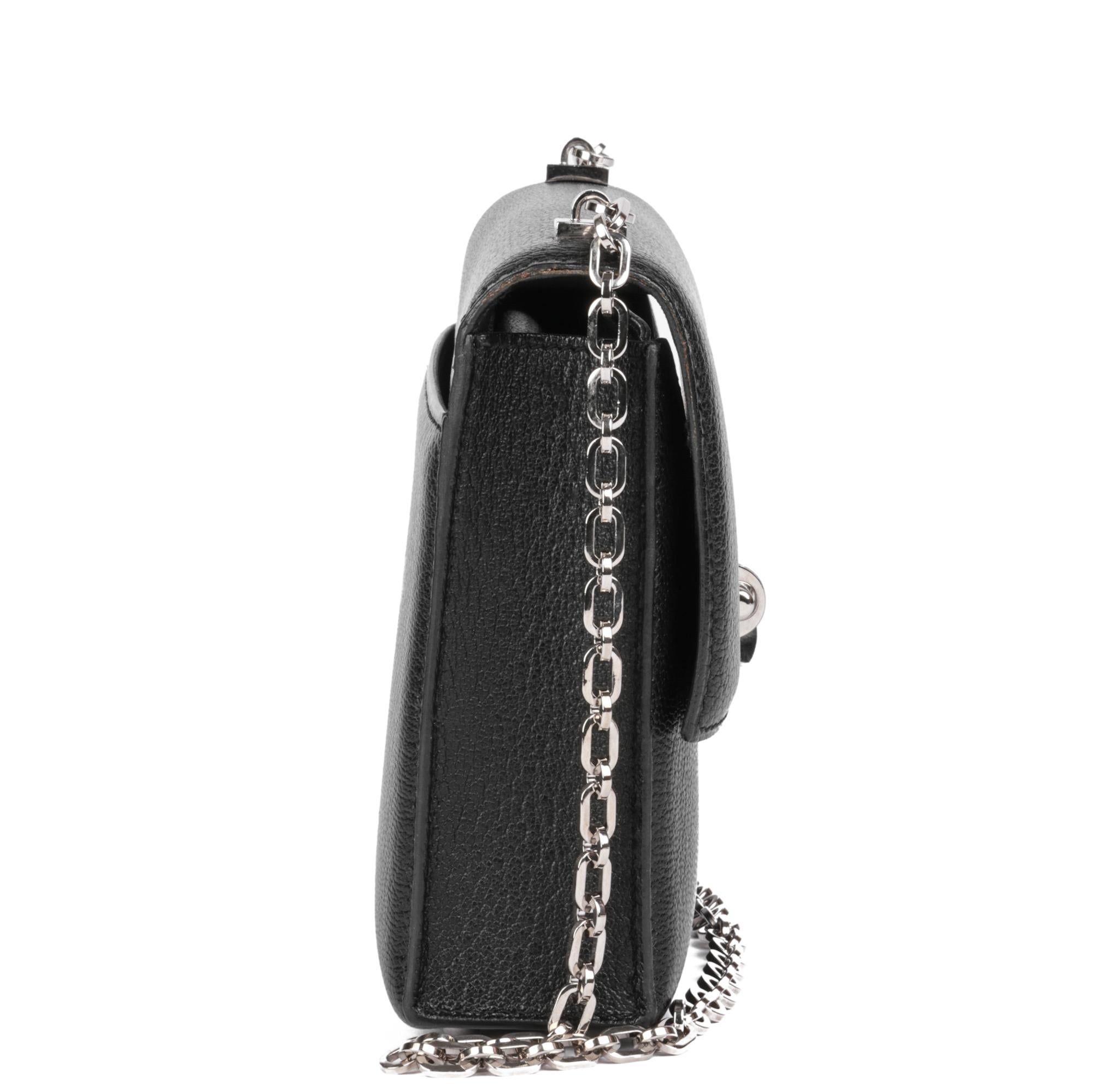 Noir Hermès Black Chevre Leather Verrou Chaine Mini en vente