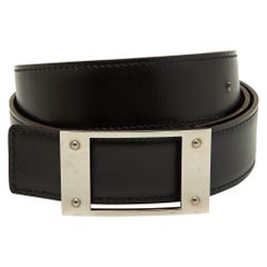 Hermes Black/Chocolat Box et Togo Leather Buckle Reversible Belt 85CM