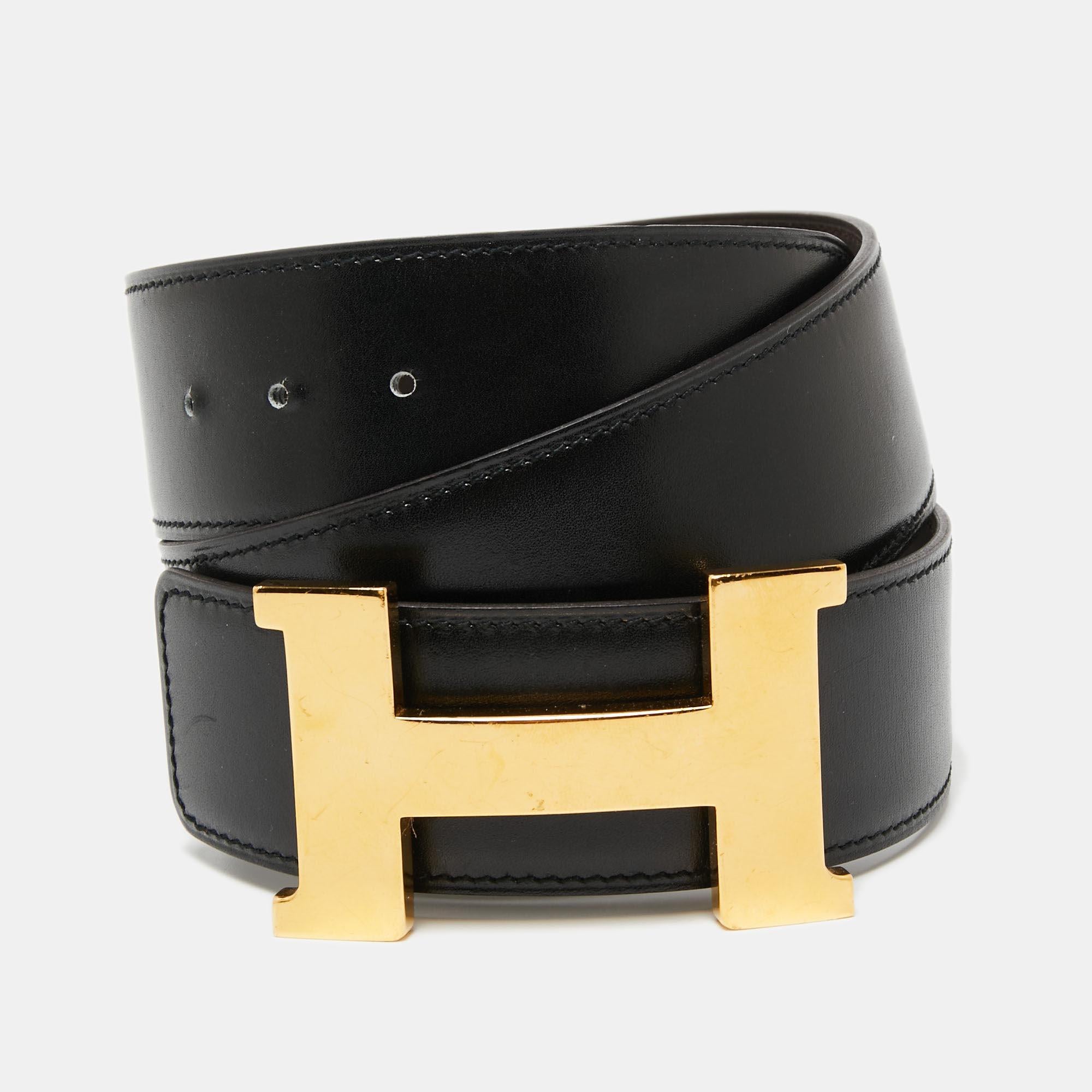 Coming from the House of Hermes, this belt will certainly grant signature beauty and luxury to your accessory repertoire. It is crafted from black-Chocolat Box and Swift leather, with a gold-tone H buckle perched on the front. This sturdy belt