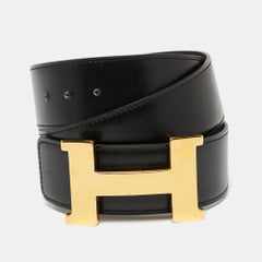 Hermès - Ceinture réversible Constance en cuir Swift et chamonix noir/chocolat, 75 cm