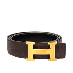 Hermes Black/Chocolate Chamonix and Togo Constance Reversible Belt 100 CM