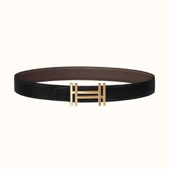 Hermes Black / Chocolate H au Carre belt buckle & Reversible leather strap 32 mm