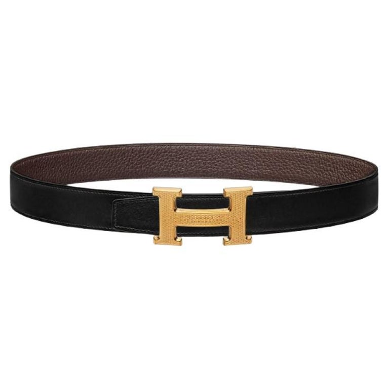 Hermes Black/Chocolate H Guillochee belt buckle and Reversible leather ...
