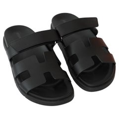Hermes Black Chypre Leather Sandals