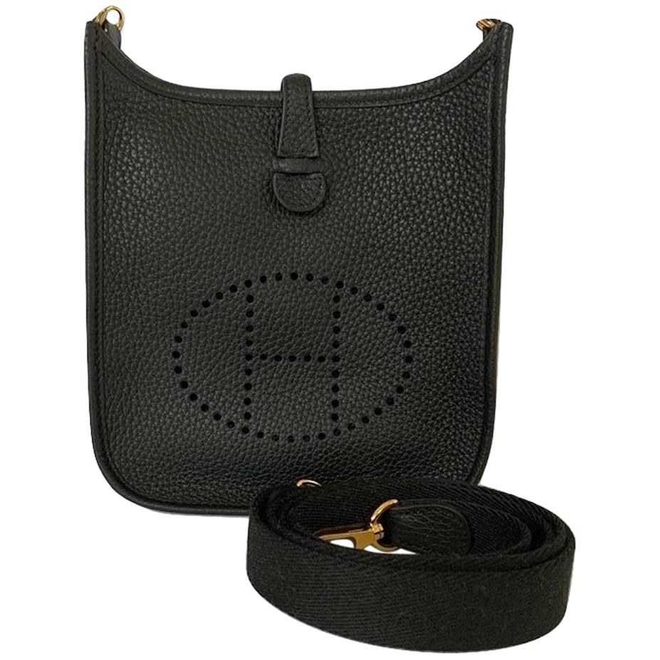 Hermès Black Clemence Evelyne TPM Bag Gold Hardware