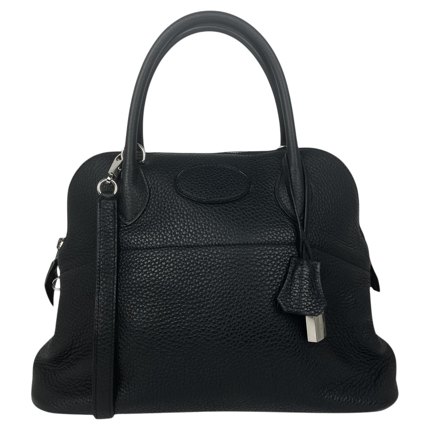 Hermes Black Clemence Leather 31cm Bolide Bag w/ PHW