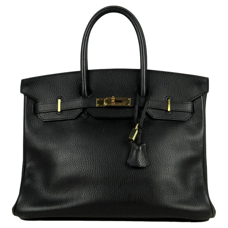 Hermes Black Clemence Leather 35cm Birkin Bag GHW For Sale at 1stDibs
