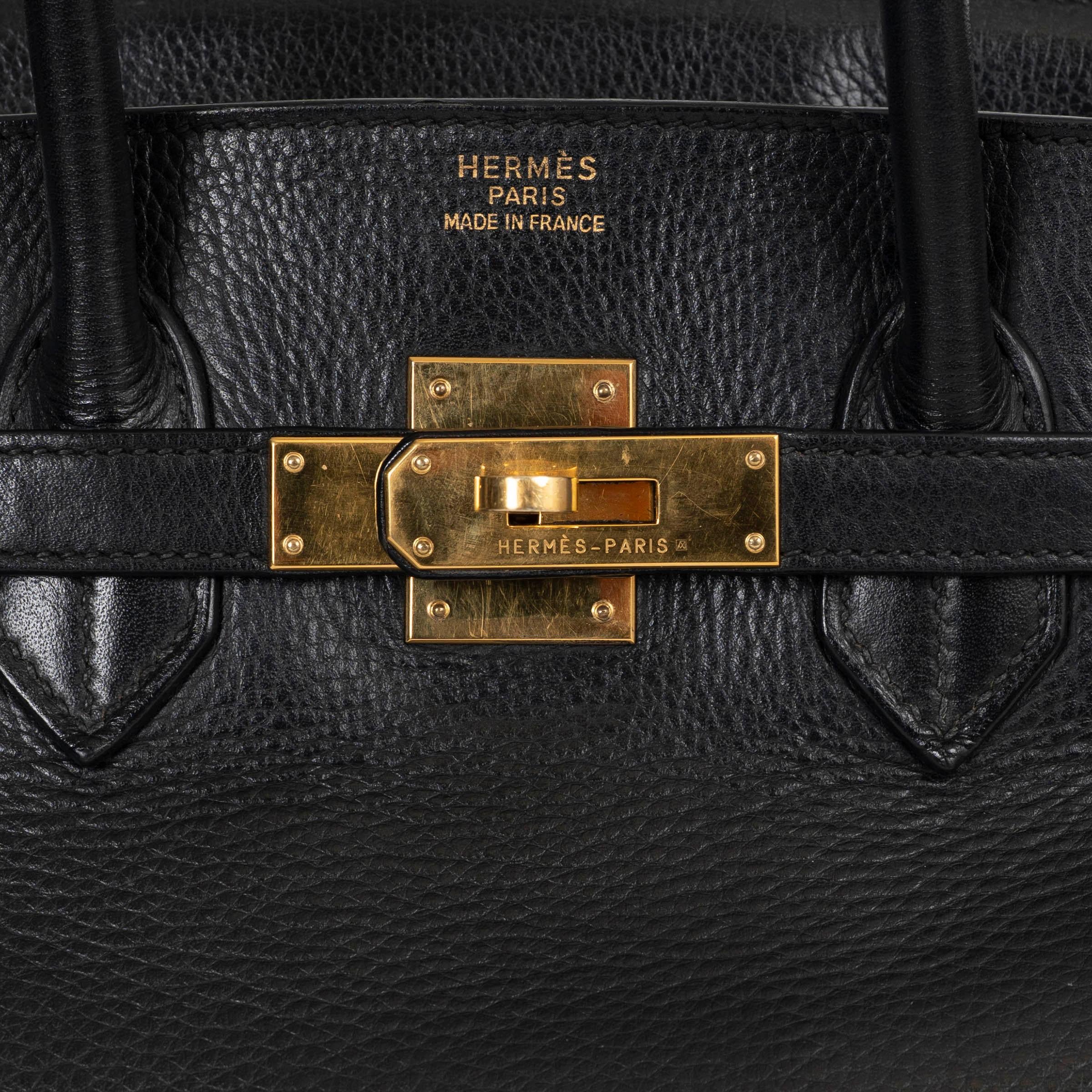 HERMES noir Clemence cuir BIRKIN 35 Sac w Gold en vente 2