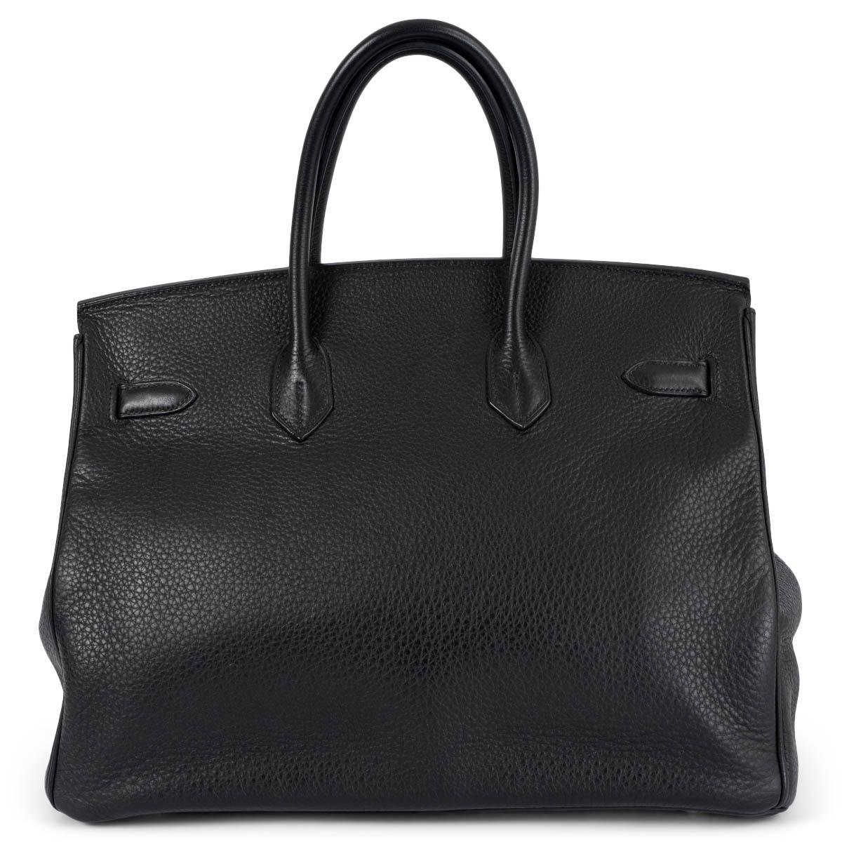 HERMES black Clemence leather BIRKIN 35 Bag w Palladium In Fair Condition For Sale In Zürich, CH