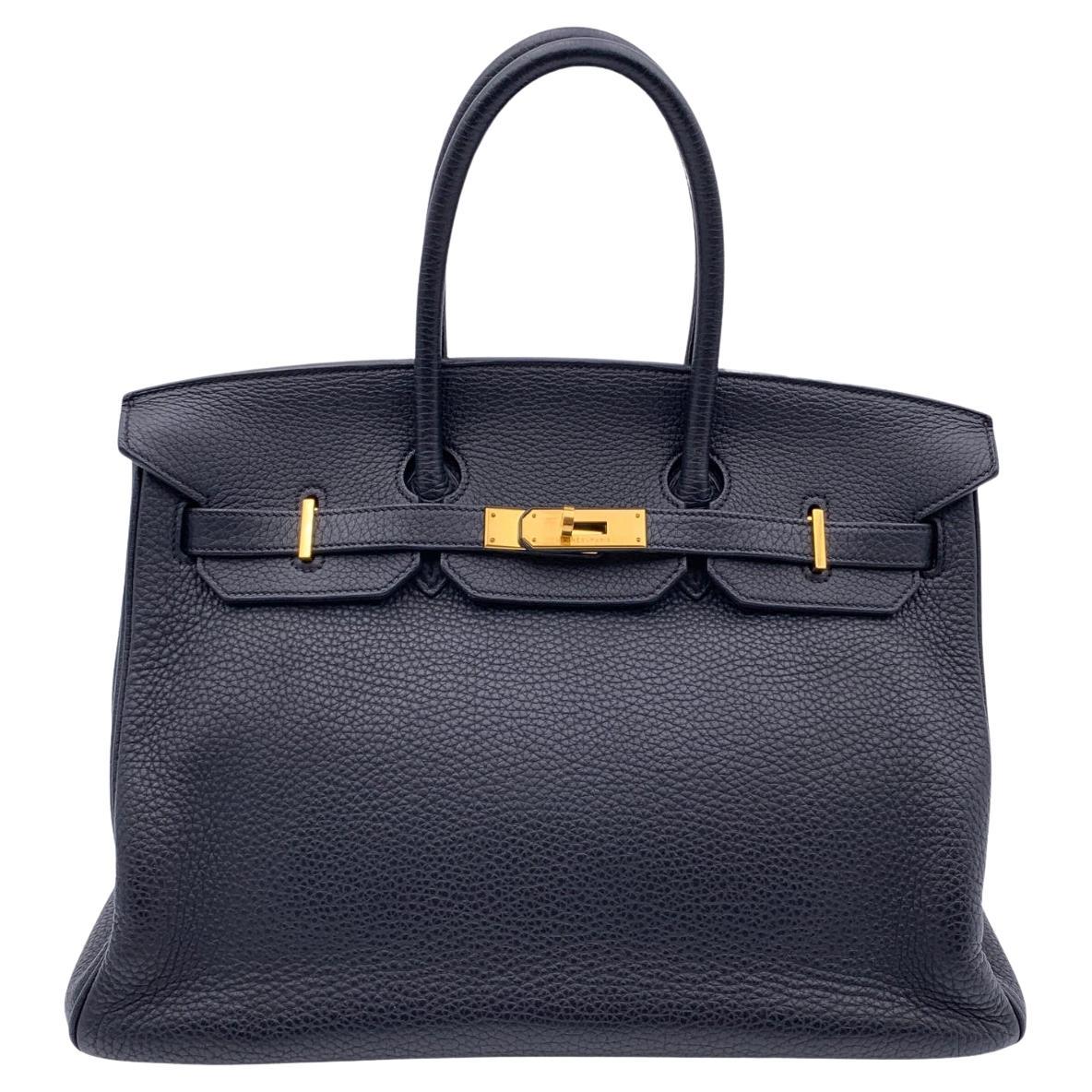 Hermes Black Clemence Leather Birkin 35 Top Handle Bag Satchel Handbag