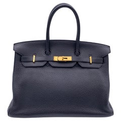 Hermes Clemence Schwarze Birkin 35 Top Handle Tasche Satchel Handtasche aus Leder