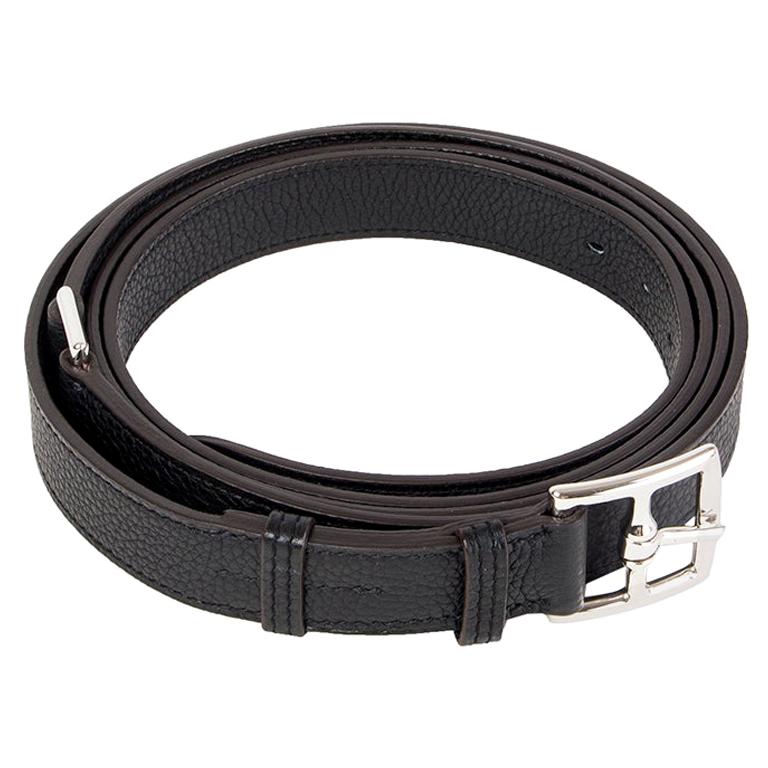 HERMES black Clemence leather ETRIVIERE 26mm Double Wrap Belt 90 For Sale