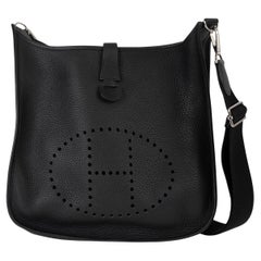 HERMES black Clemence leather EVELYNE 33 Crossbody Bag Phw