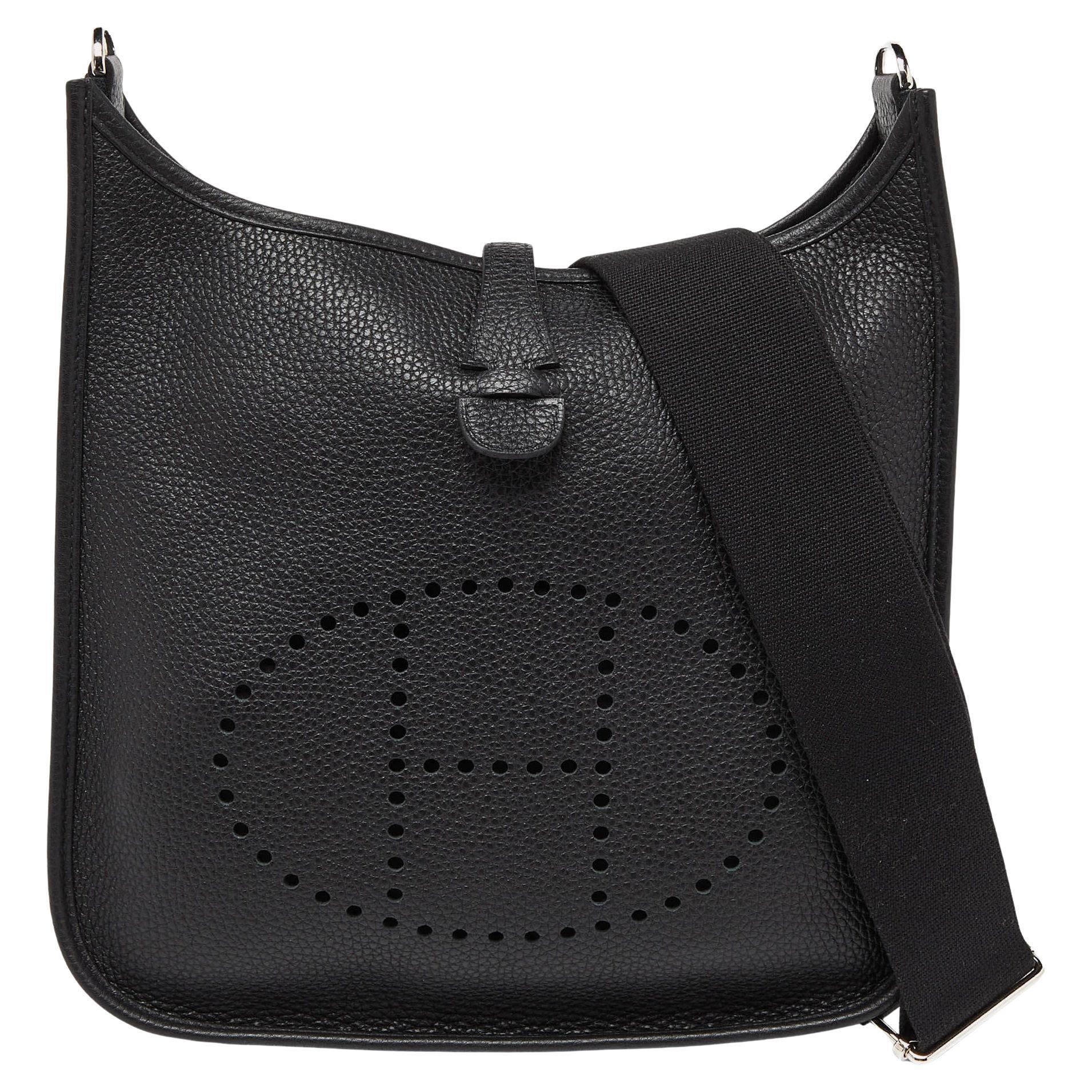 Hermes Black Clemence Leather Evelyne III PM Bag