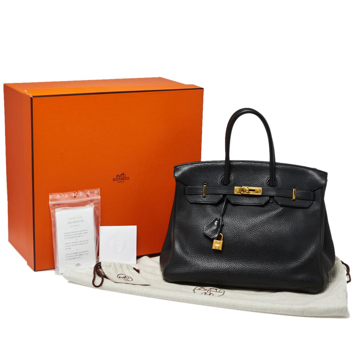 Hermes Schwarz Clemence Leder Gold Hardware Birkin 35 Tasche 10