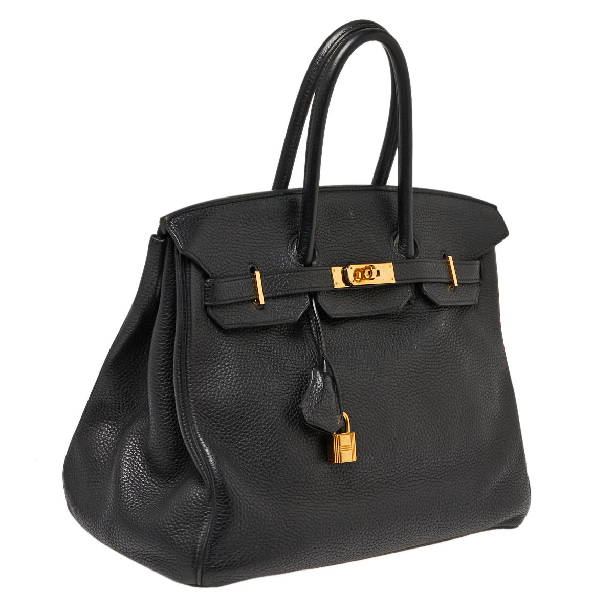 Hermes Schwarz Clemence Leder Gold Hardware Birkin 35 Tasche Damen