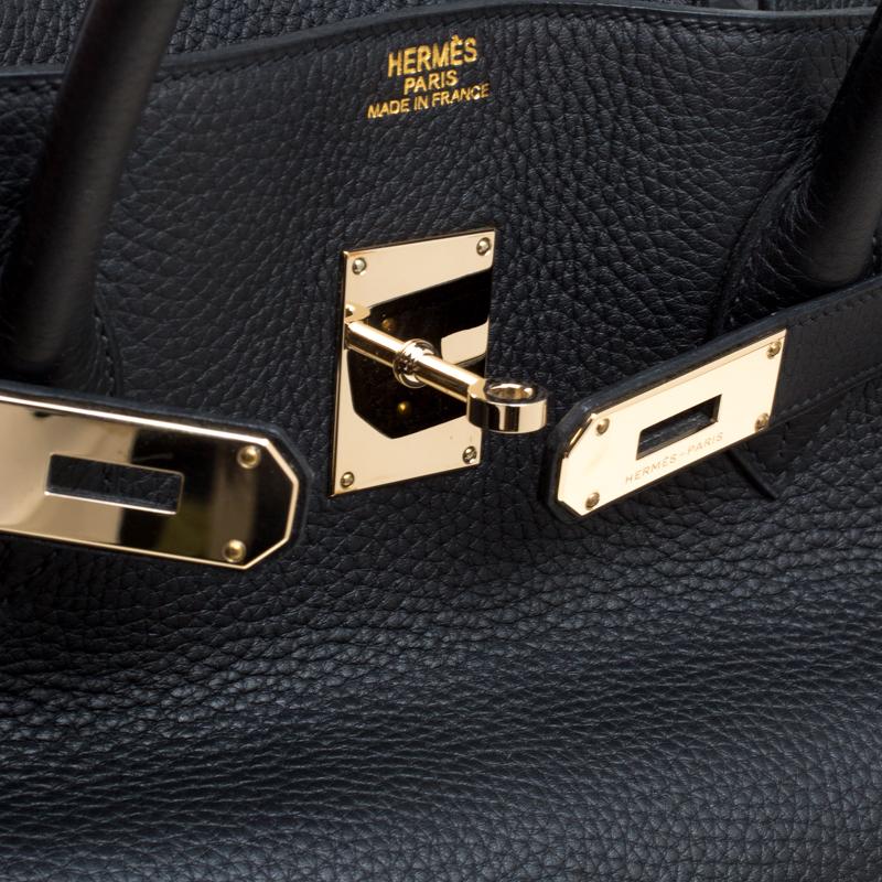 Hermes Black Clemence Leather Gold Hardware Birkin 50 Bag In Excellent Condition In Dubai, Al Qouz 2