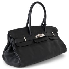 HERMES black Clemence leather JPG SHOULDER BIRKIN 42 Bag Phw
