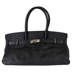 HERMES black Clemence leather JPG SHOULDER BIRKIN 42 Bag Phw