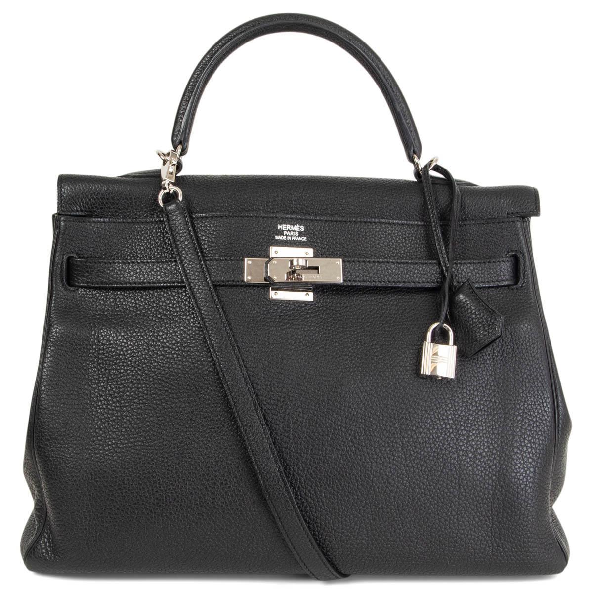 Black HERMES black Togo leather KELLY 35 RETOURNE Bag Palladium For Sale