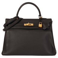 HERMÈS Schwarzes Clemence-Leder Kelly 35cm Retourne