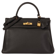 HERMÈS Black Clemence Leather Kelly 35cm Retourne