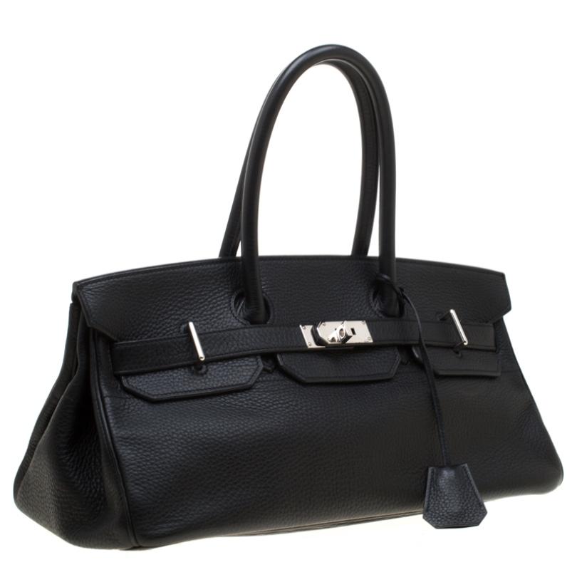 Women's Hermes Black Clemence Leather Palladium Hardware Shoulder Birkin 42 Bag