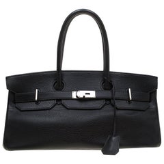 Hermes Black Clemence Leather Palladium Hardware Shoulder Birkin 42 Bag