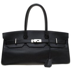 Hermes Black Clemence Leather Palladium Hardware Shoulder Birkin 42 Bag