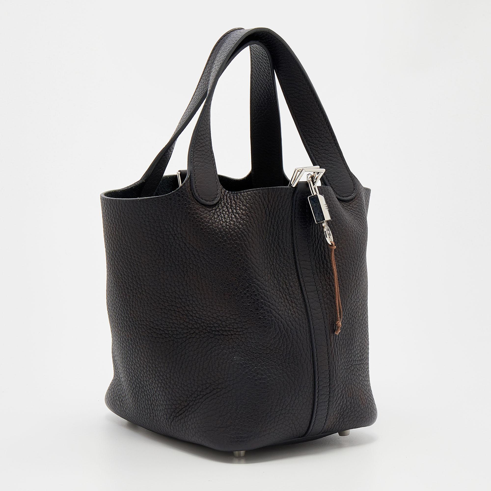 Hermes Black Clemence Leather Picotin Lock 18 Bag In Good Condition In Dubai, Al Qouz 2