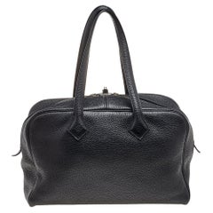 Used Hermes Black Clemence Leather Victoria II Fourre Tout 35 Bag