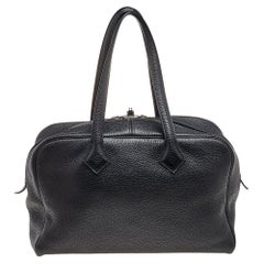 Hermès - Sac fourre-tout « Victoria II » en cuir noir Clemence, taille 35