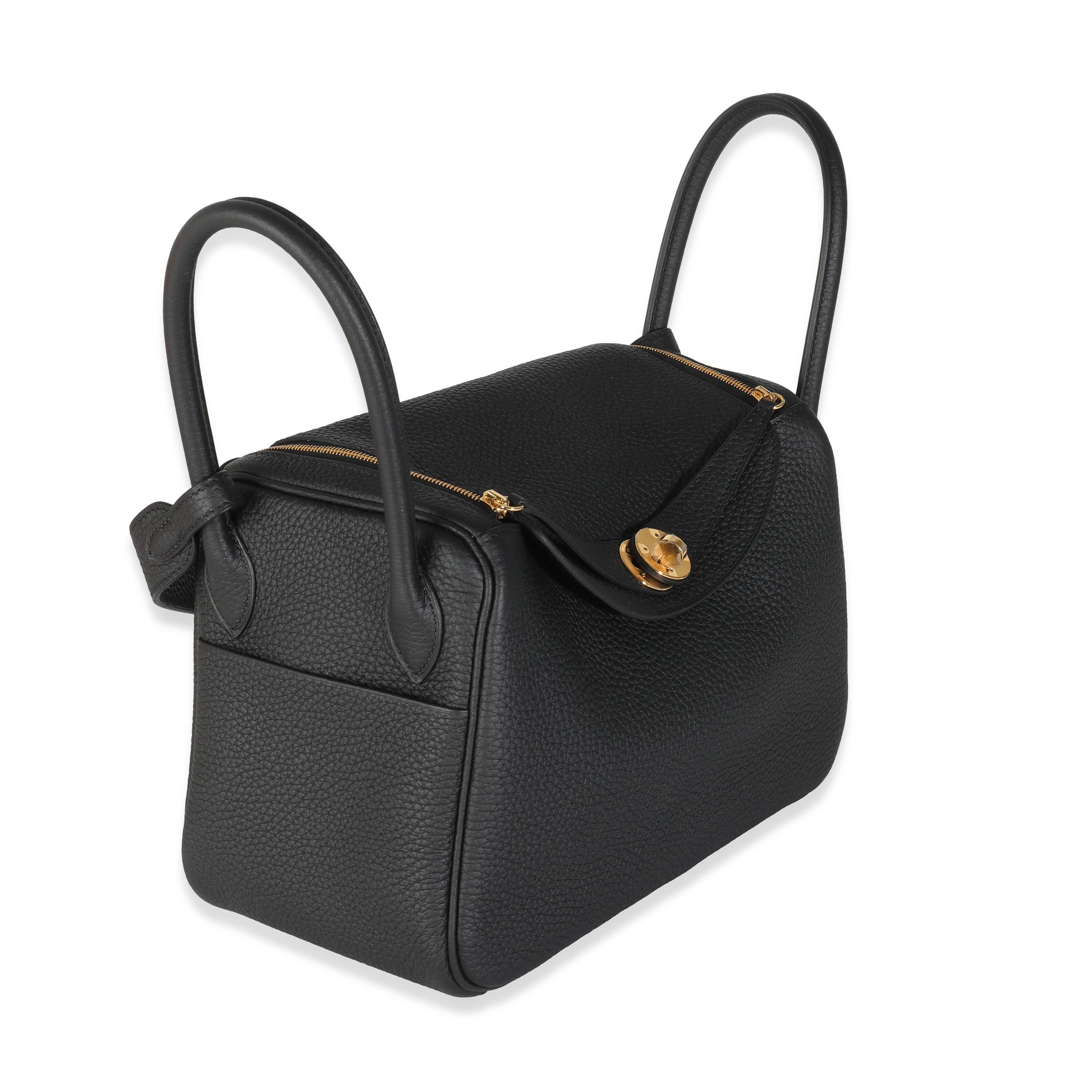 Hermès Black Clemence Lindy 26 GHW In Excellent Condition For Sale In New York, NY