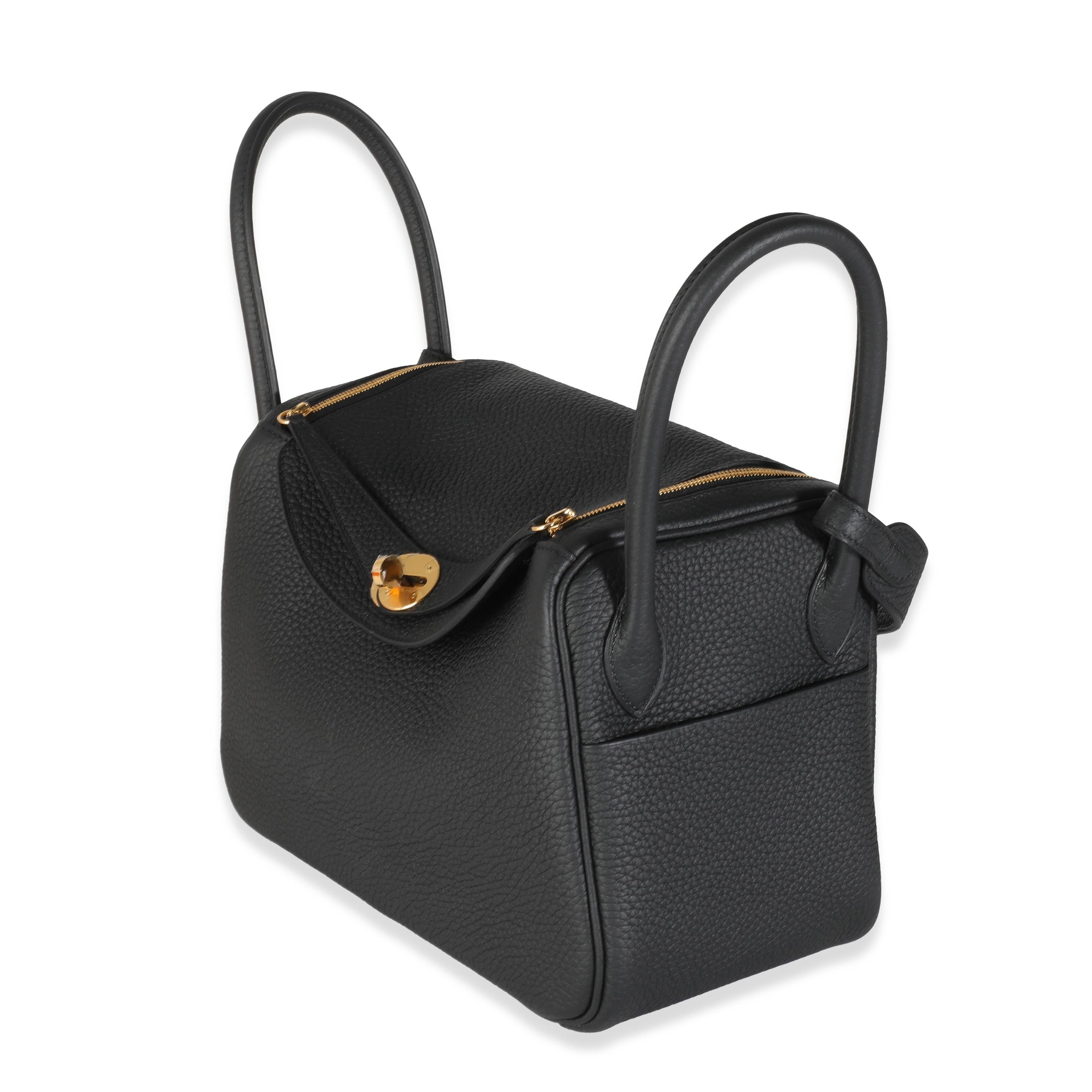 Women's or Men's Hermès Black Clemence Lindy 26 GHW For Sale