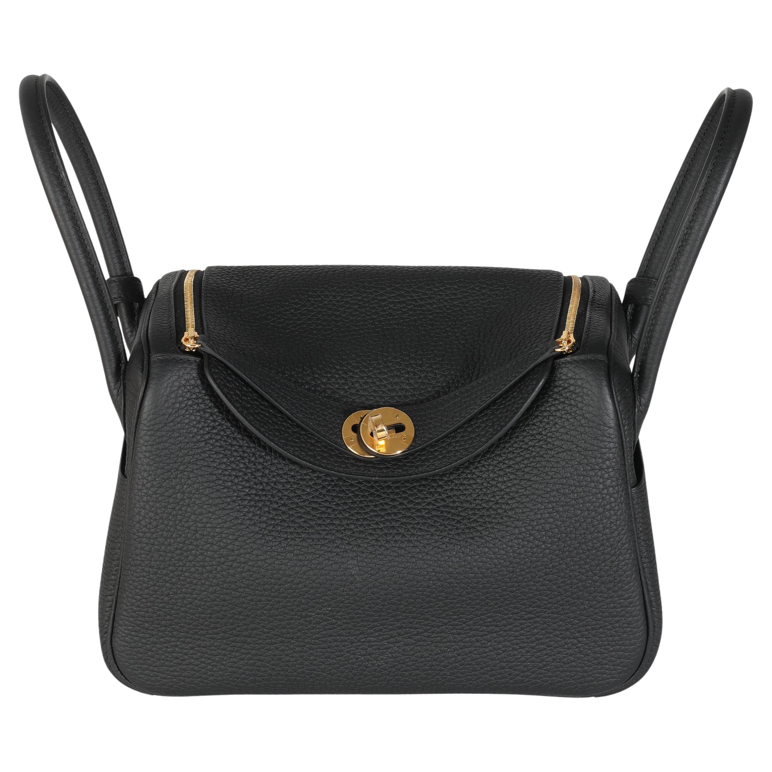 Hermès Black Clemence Lindy 26 GHW For Sale