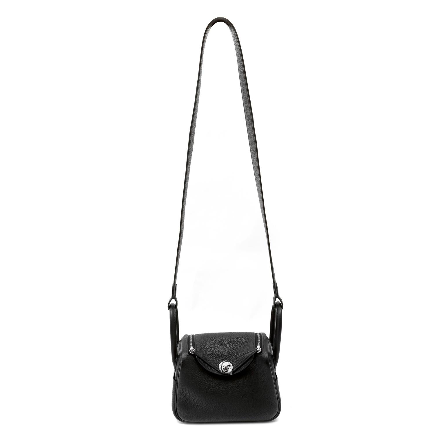 Hermès Black Clemence Mini Lindy 20 In New Condition In Palm Beach, FL