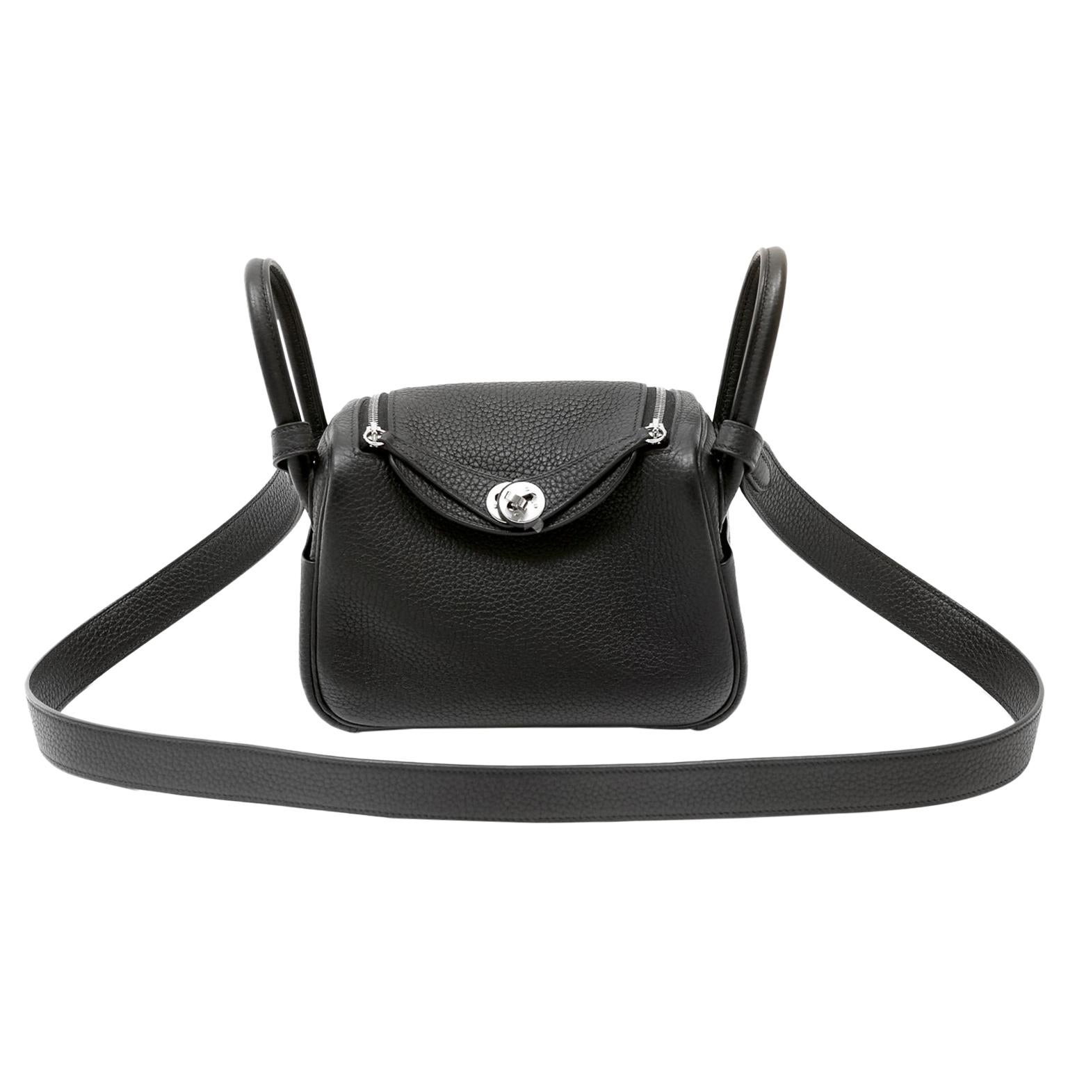 Hermes Mini Lindy Black Clemence Leather with Gold Hardware at 1stDibs