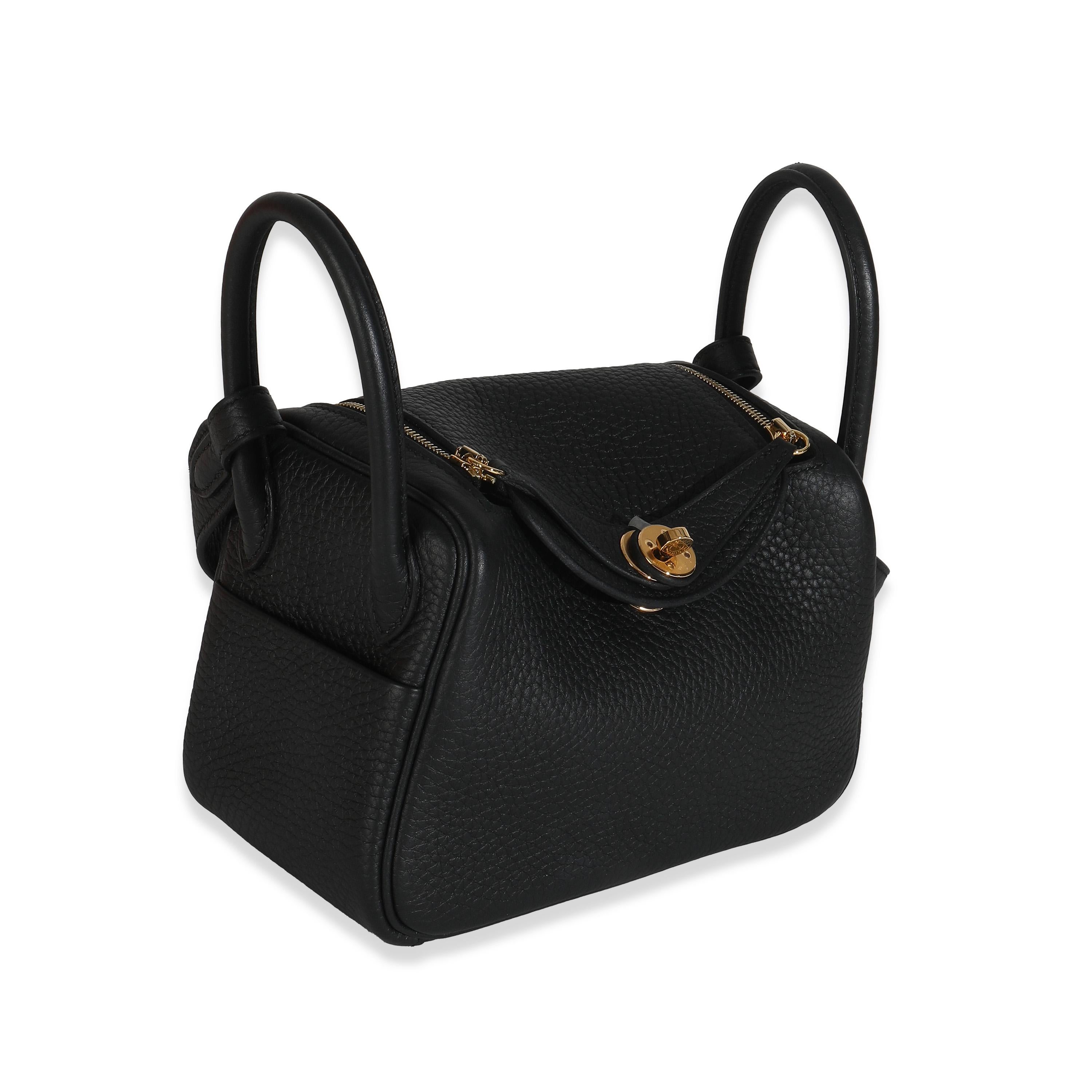 Hermès Noir Clemence Mini Lindy 20 GHW Excellent état - En vente à New York, NY