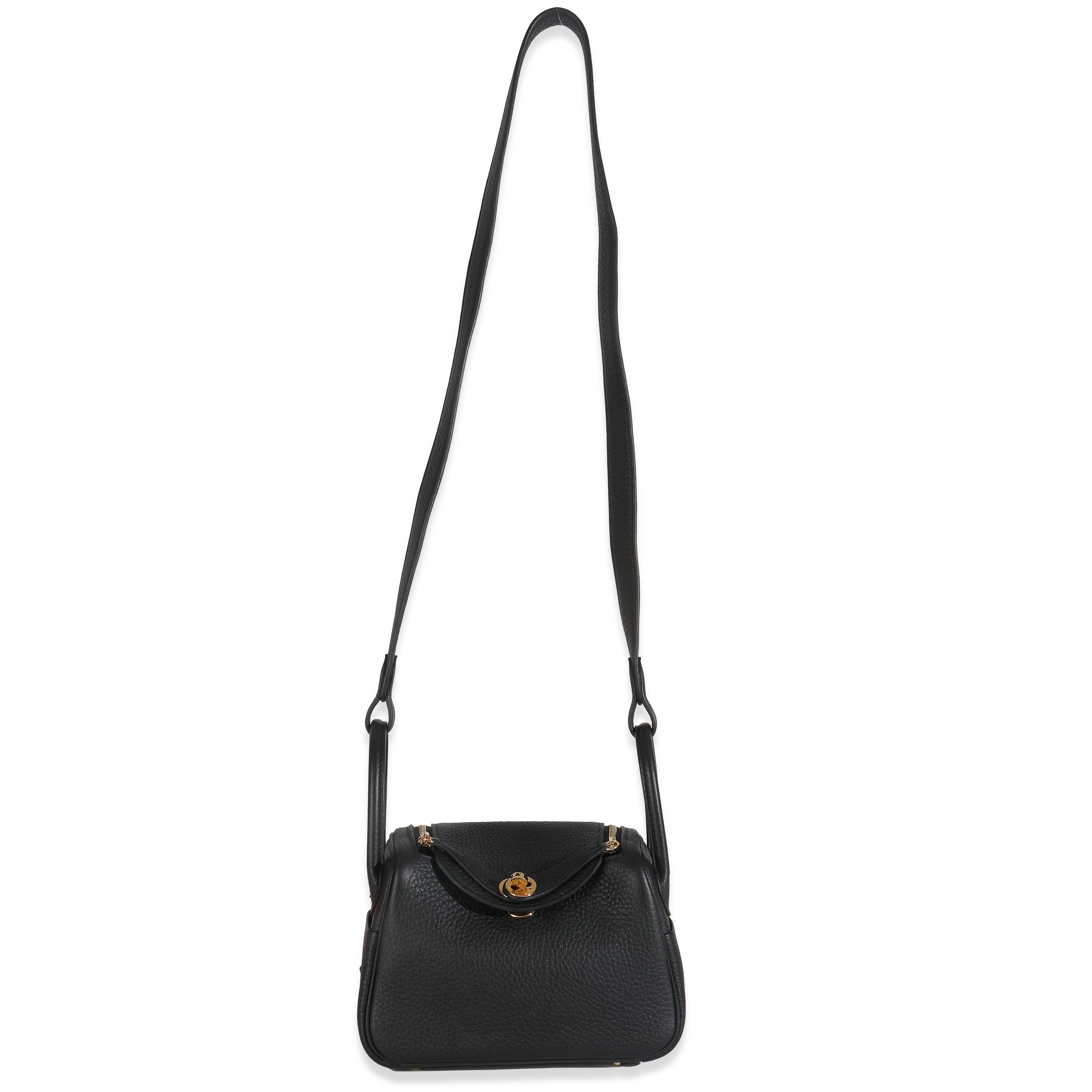 Hermès Noir Clemence Mini Lindy 20 GHW en vente 2