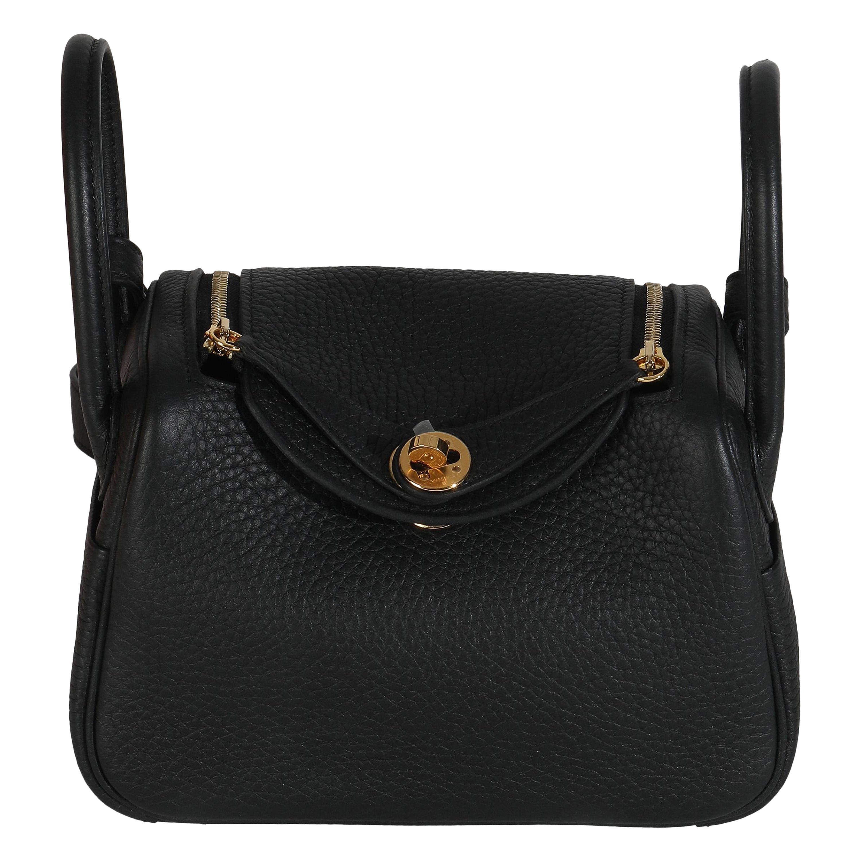 Hermès Noir Clemence Mini Lindy 20 GHW