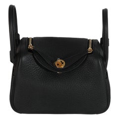 Hermès Black Clemence Mini Lindy 20 GHW