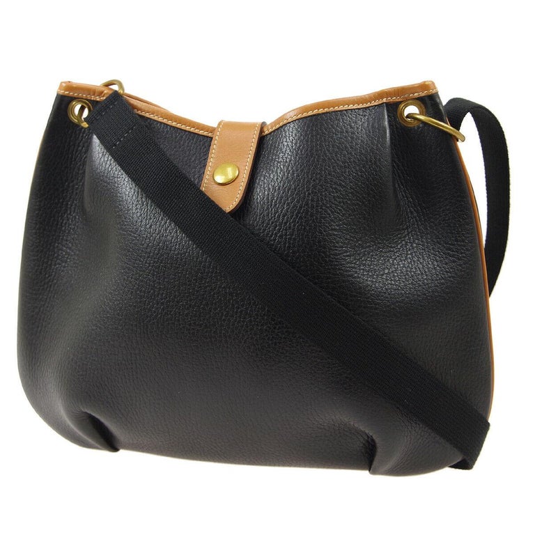 Hermes Black Cognac Leather Hobo Style Shoulder Crossbody Saddle Bag