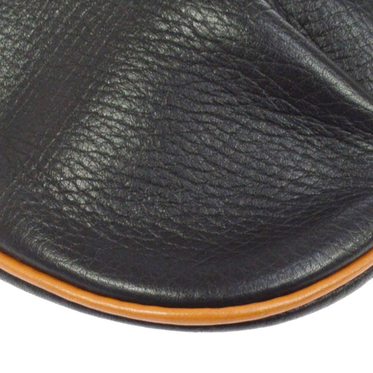 Women's Hermes Black Cognac Leather Hobo Style Shoulder Crossbody Saddle Bag