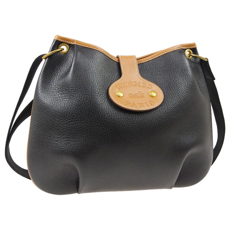 Hermes Black Cognac Leather Hobo Style Shoulder Crossbody Saddle Bag For Sale at 1stDibs