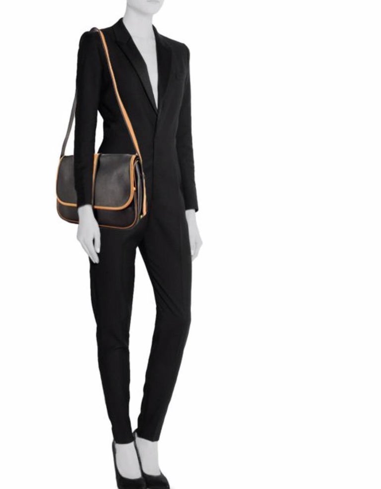 Hermes Black Cognac Leather Large Carryall Saddle Shoulder Flap Bag For ...