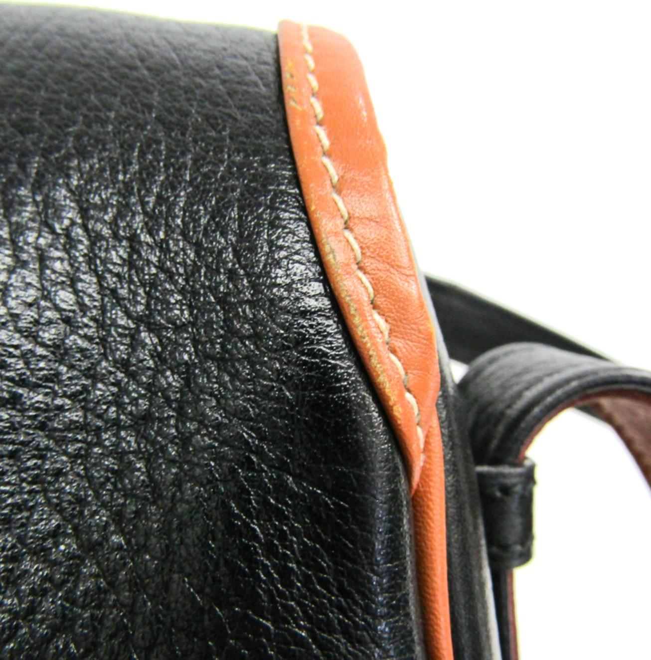 Women's Hermes Black Cognac Leather Large Carryall Saddle Shoulder Flap Bag