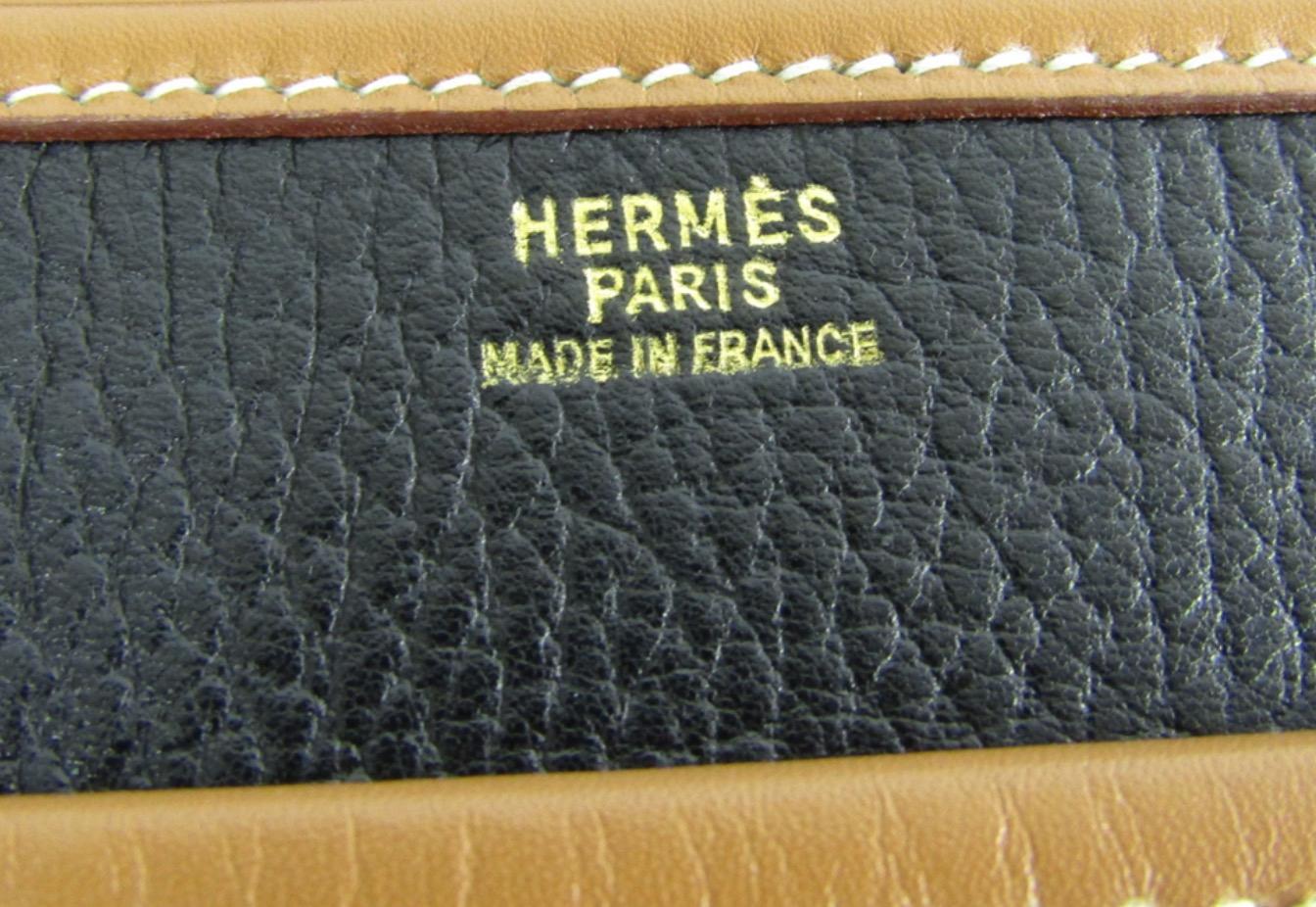 Hermes Black Cognac Leather Large Carryall Saddle Shoulder Flap Bag 4