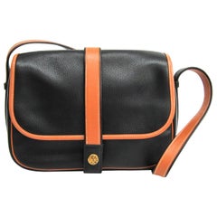 Hermes Black Cognac Leather Large Carryall Saddle Shoulder Flap Bag