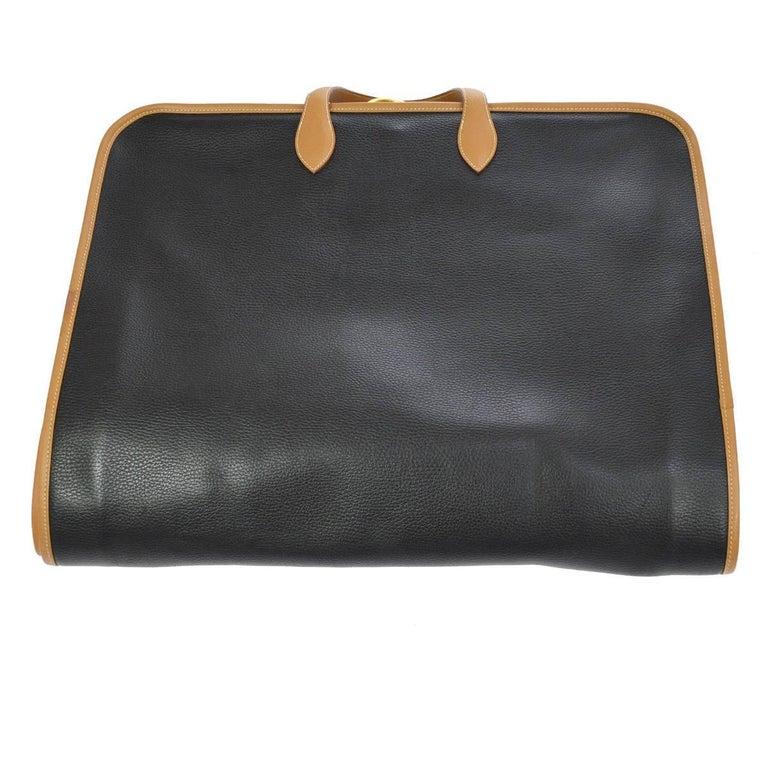 Hermes Black Cognac Leather Men's Women's Carryall Top Handle Travel Tote Bag 1