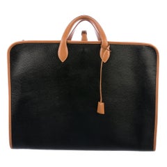 Vintage Hermes Black Cognac Leather Men's Women's Carryall Top Handle Travel Tote Bag